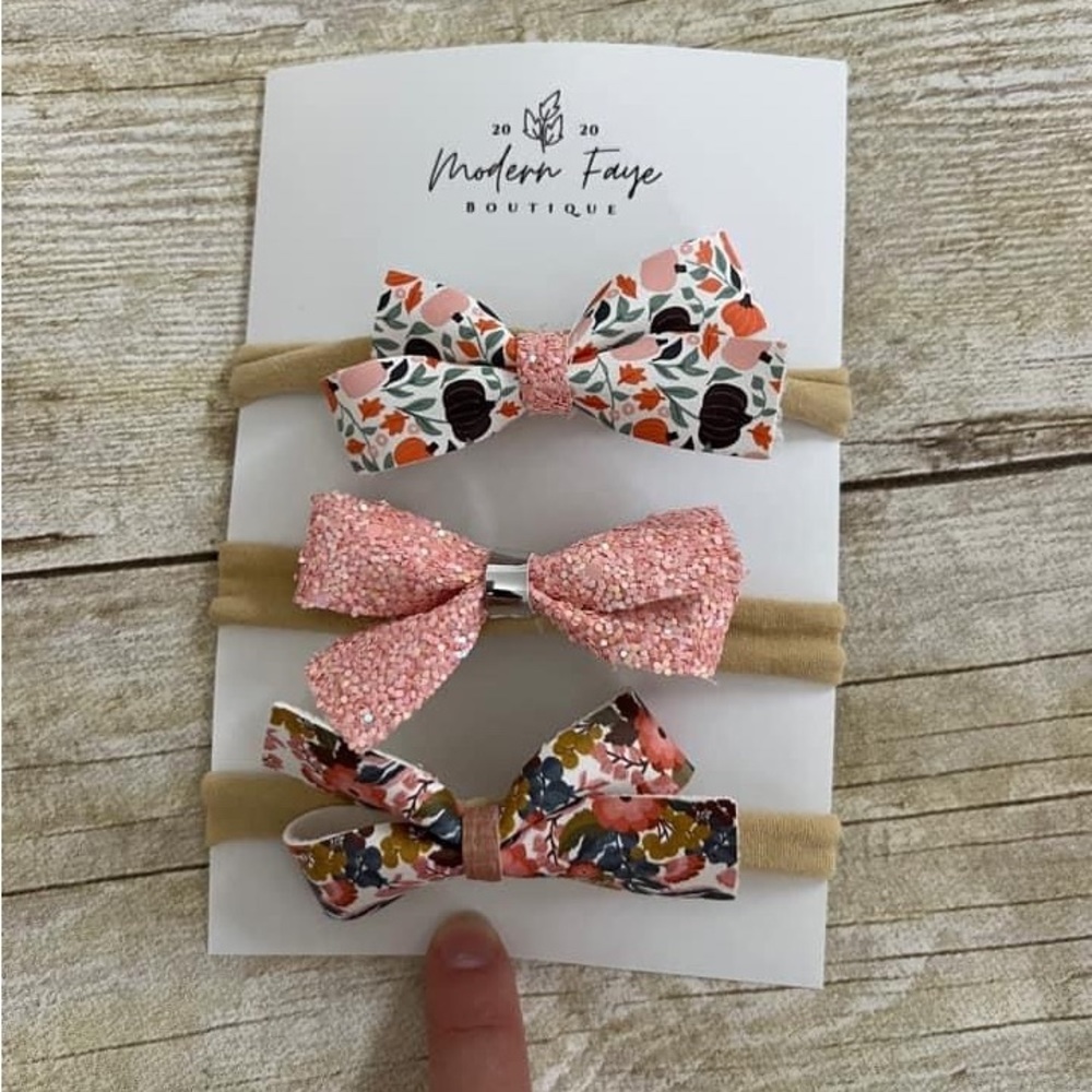 Pumpkin Trio Hairbows on Nylon Headbands